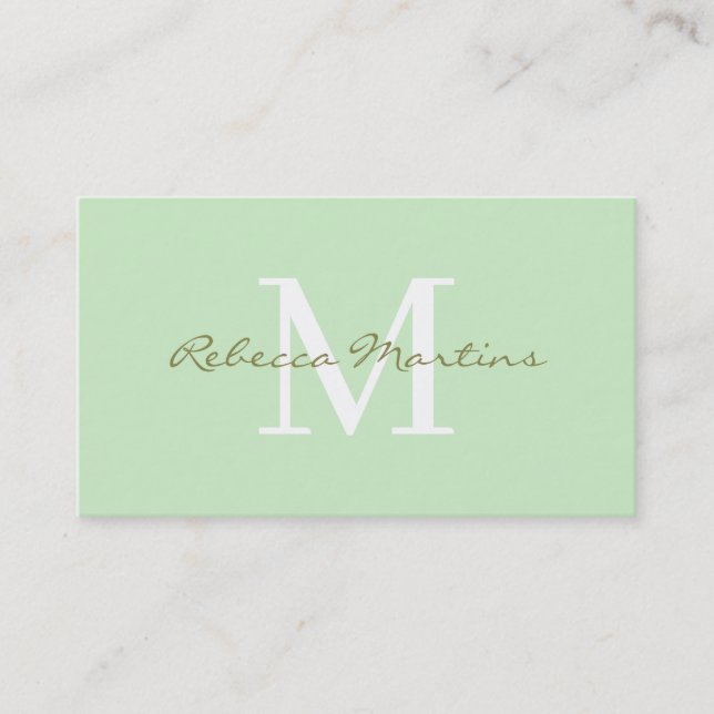 Tarjeta De Visita Pastel light green minimalist monogram (Anverso)