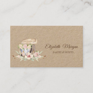Tarjeta De Visita Pastel Mezclador Retro Flores Panadería