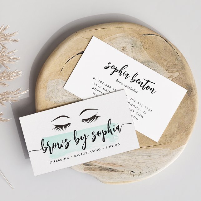 Tarjeta De Visita Pastel Mint Watercolor Brow Services (Subido por el creador)