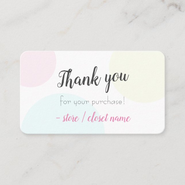 Tarjeta De Visita Pastel Moderno Simple Gracias Por Su Compra (Anverso)
