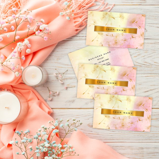 Tarjeta De Visita Pastel Oro Rosa Grungy Dandelion Confetti Vip (Pastel Pink Gold Grungy Dandelion Confetti Vip Business Card)