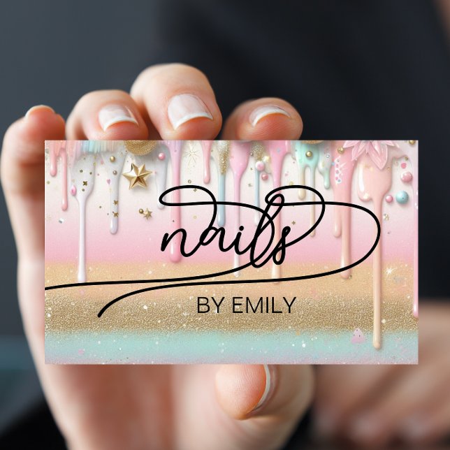 Tarjeta De Visita Pastel Paint Drip Salon de uñas Manicurista (Subido por el creador)