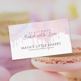 Tarjeta De Visita Pastel Pink Dripping Bakery Pastry Chef