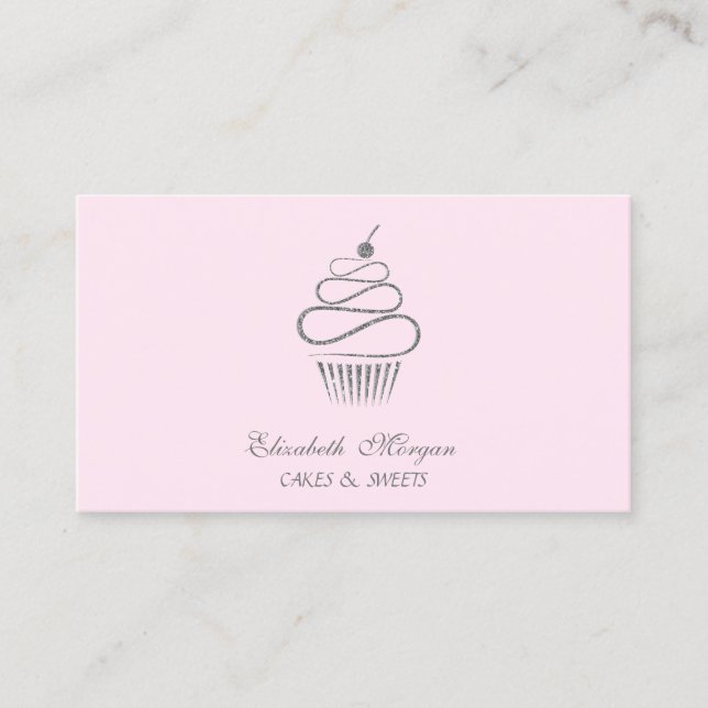 Tarjeta De Visita Pastel Purpurina elegante, dulces (Anverso)