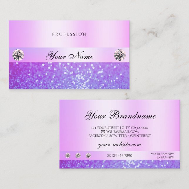 Tarjeta De Visita Pastel Purpurina rosa morado joyas glamour de diam (Anverso / Reverso)