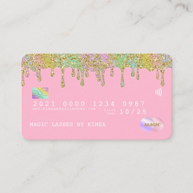 Tarjeta De Visita Pastel Rainbow Purpurina Luxury Credit Style Busin (Anverso)
