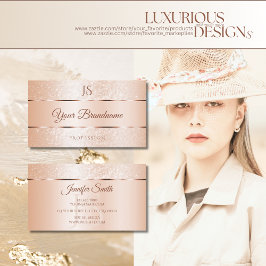 Tarjeta De Visita Pastel Rosa Coral Sparkling Purpurina e Iniciales