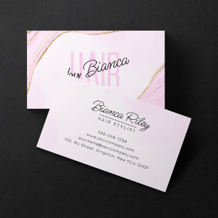 Tarjeta De Visita Pastel Rosa Dorado Brillo Agata Peluquería Salón