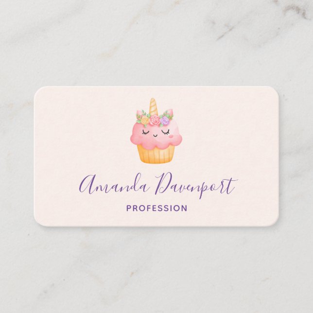 Tarjeta De Visita Pastel rosa dulce Unicornio con Rosas (Anverso)
