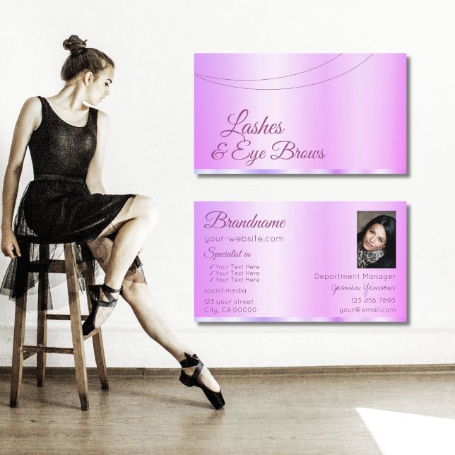 Tarjeta De Visita Pastel rosa morado glamuroso con foto elegante (Subido por el creador)