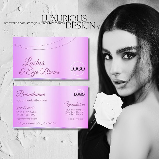 Tarjeta De Visita Pastel rosa morado glamuroso con logo elegante (Subido por el creador)