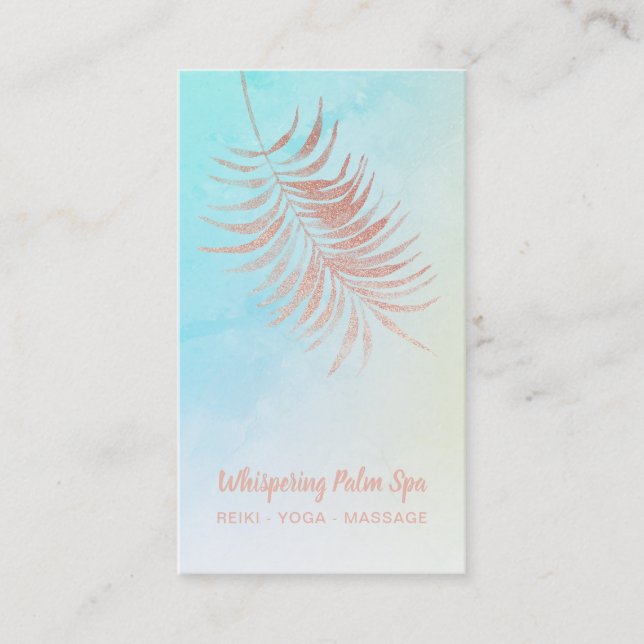 Tarjeta De Visita *~* Pastel Rosa Oro hoja de palma Turquoise Ombre (Anverso)