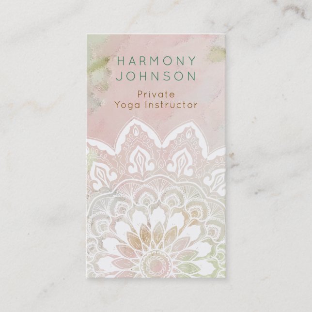 Tarjeta De Visita Pastel rosa y verde Mandala Serene (Anverso)