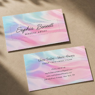 Tarjeta De Visita Pastel Unicornio Arcoíris Holográfico Maquillador 