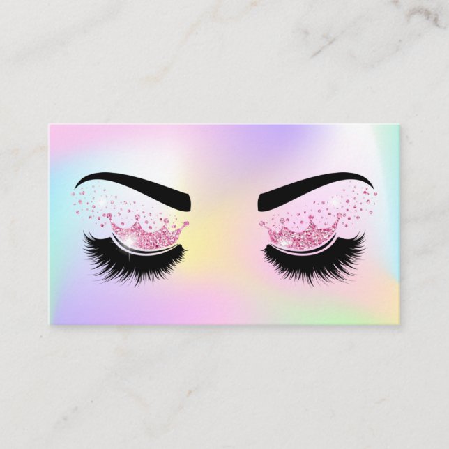 Tarjeta De Visita Pastel Unicornio Holograma artista Crown Lash (Anverso)