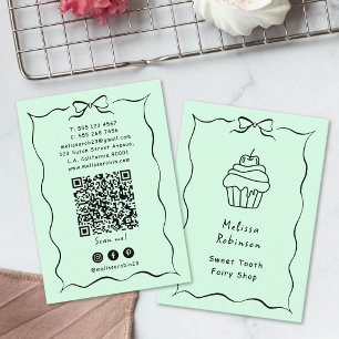 Tarjeta De Visita Pastel Verde Menta Torta de Panadería, Coquette y