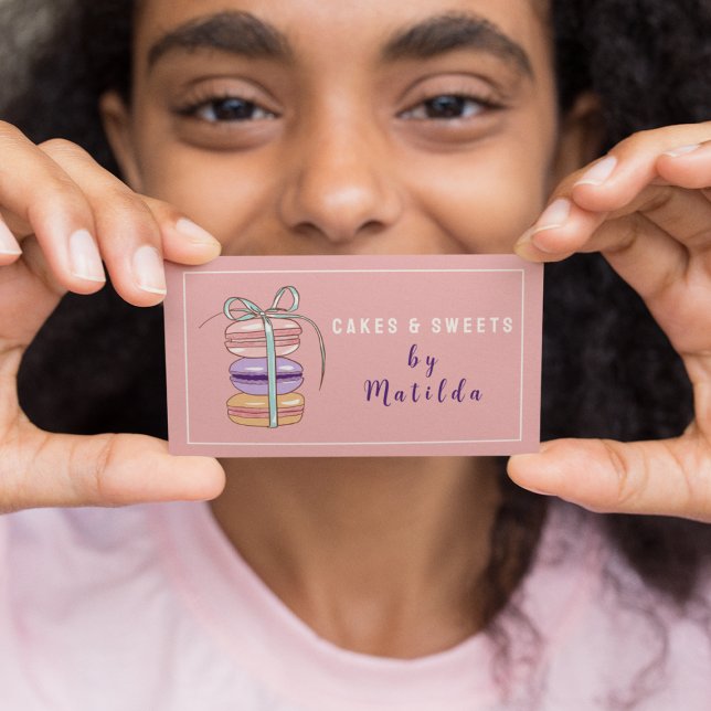 Tarjeta De Visita Pastel y Dulces Chef Cocinó Macaroon Rosa (Subido por el creador)