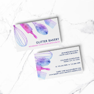 Tarjeta De Visita Pastelera repostería catering purpurina rosa