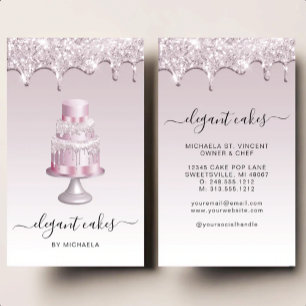 Tarjeta De Visita Pastelería Brillo Goteo Mauve Torta de Boda