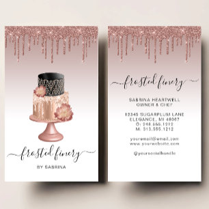 Tarjeta De Visita Pastelería Brillo Goteo Rosa Dorado