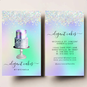 Tarjeta De Visita Pastelería Brillo Holográfico Torta de Boda