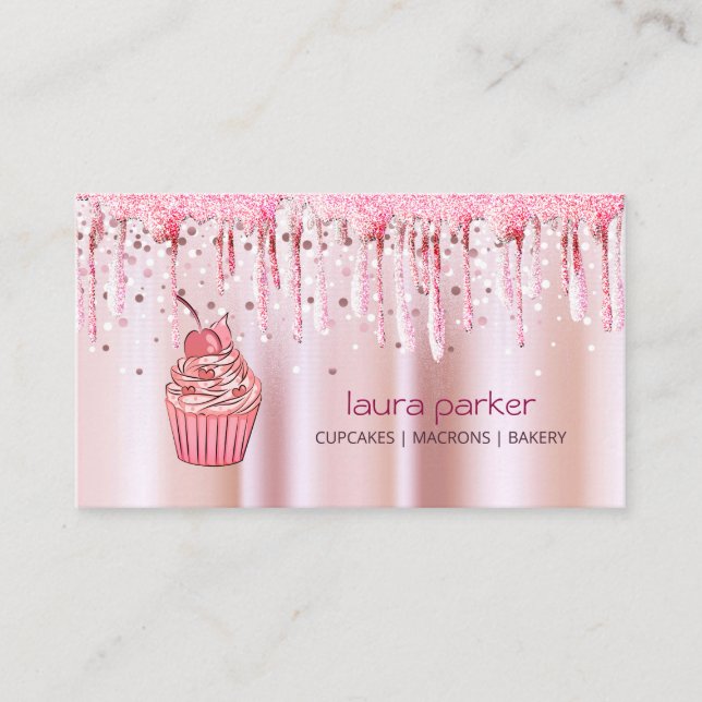 Tarjeta De Visita Pastelería casera pastelería Rosa Oro Drin (Anverso)