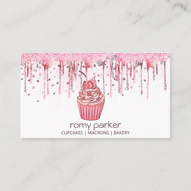 Tarjeta De Visita Pastelería casera pastelería Rosa Oro Drin (Anverso)