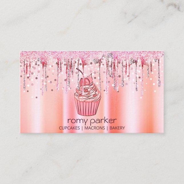 Tarjeta De Visita Pastelería casera pastelería Rosa Oro Drin (Anverso)