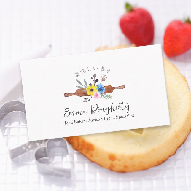 Tarjeta De Visita Pastelería Chef Baking Utensil Rolling Pin Cute Fl (Subido por el creador)