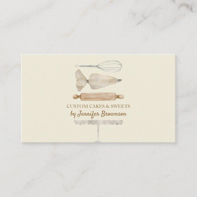 Tarjeta De Visita Pastelería Chef creativo Pastel amarillo claro (Anverso)