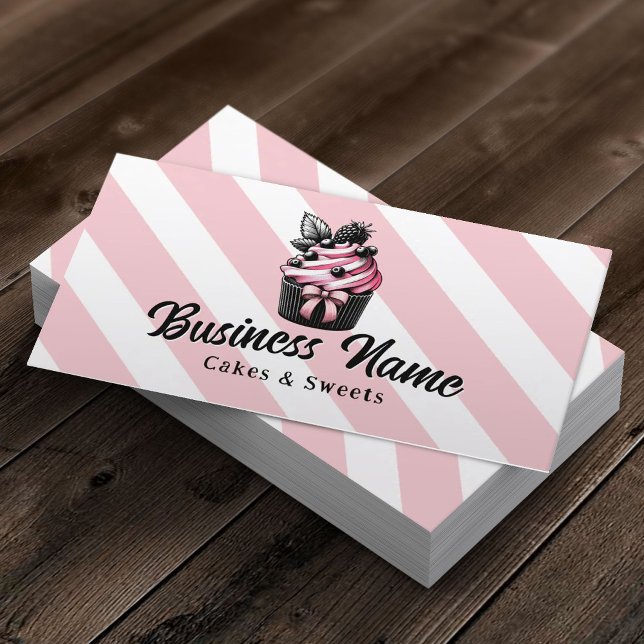Tarjeta De Visita Pastelería Chef Cupcakes Stripes Rosados Panadería (Subido por el creador)