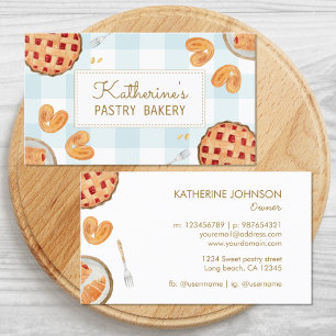 Tarjeta De Visita Pastelería Chef de Panadería de Patrón de Gingham 