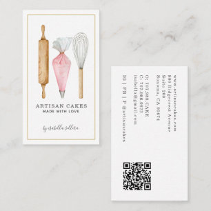 Tarjeta De Visita Pastelería Chef de Repostería Acuarela Utensilios