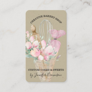 Tarjeta De Visita Pastelería Chef de Repostería Flores Rosas Arte Bo