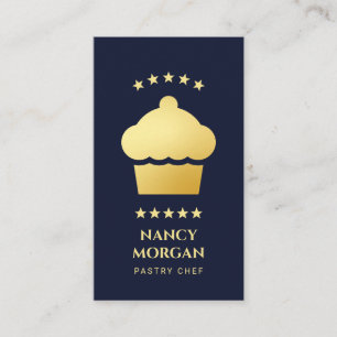 Tarjeta De Visita Pastelería Chef Panadería Cupcake Azul Marino y Do