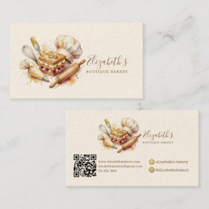Tarjeta De Visita Pastelería Chef Repostería Acuarela Oro Repostería