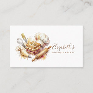 Tarjeta De Visita Pastelería Chef Repostería Acuarela Oro Repostería