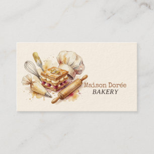 Tarjeta De Visita Pastelería Chef Repostería Acuarela Oro Repostería