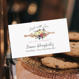 Tarjeta De Visita Pastelería Chef Rojo Floral Rolling Pin Baking Ute