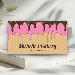 Tarjeta De Visita Pastelería Chef Waffle Glaseado Rosa Goteo
