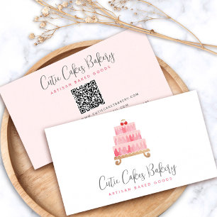 Tarjeta De Visita Pastelería Código QR Tarta Rubor Rosa Pastelero Mi