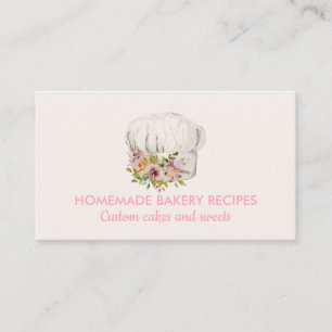 Tarjeta De Visita Pastelería de chef de flores acuarela Pink Beige