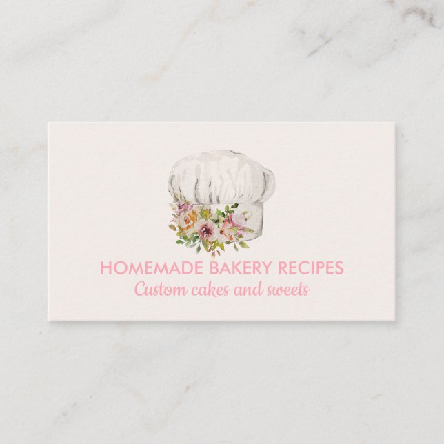 Tarjeta De Visita Pastelería de chef de flores acuarela Pink Beige (Anverso)