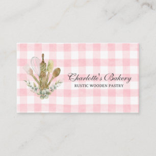 Tarjeta De Visita Pastelería de Cuadros Rosas Maker de Tortas