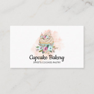 Tarjeta De Visita Pastelería de Cupcake Torta Panadería Acuarela