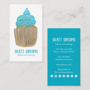 Tarjeta De Visita Pastelería De Cupcakes Dulces Iconos Sociales Azul