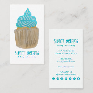 Tarjeta De Visita Pastelería De Cupcakes Dulces Iconos Sociales Azul