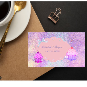 Tarjeta De Visita Pastelería de Cupcakes Holográficos Moderna y Boni