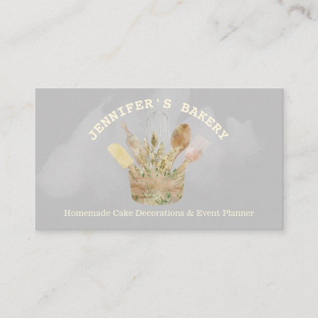 Tarjeta De Visita Pastelería de panadería rústica Colores acuáticos  (Anverso)