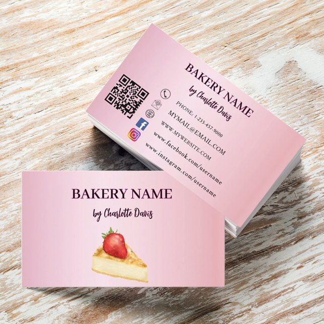 Tarjeta De Visita Pastelería de pastelería rosa código QR (Subido por el creador)